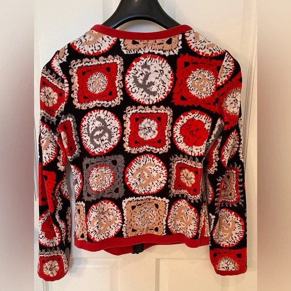 CHANEL 2009 Lagerfeld velvet patchwork print cardigan black red white. Sz 38 - Picture 2 of 15
